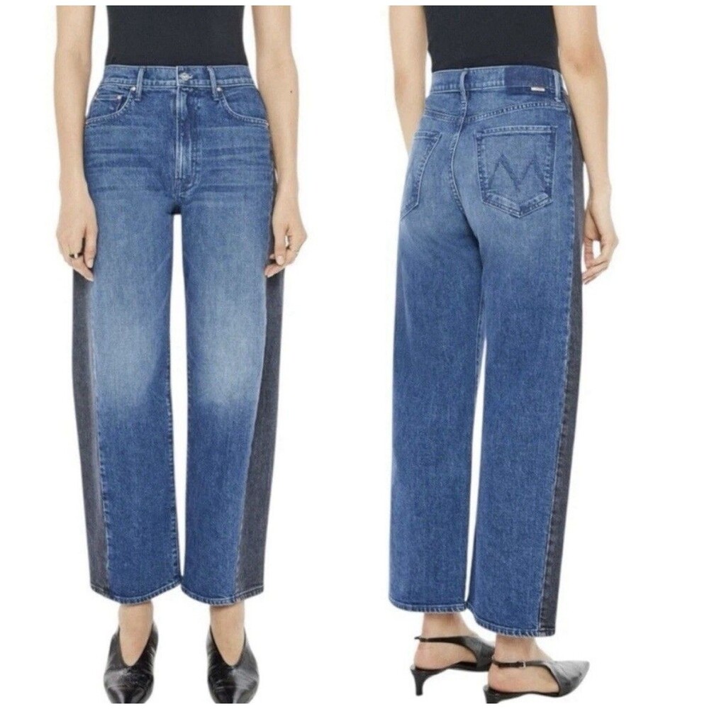 MOTHER Jeans The Half Pipe Flood Size 28 Black And Blue Wide Barrel Leg